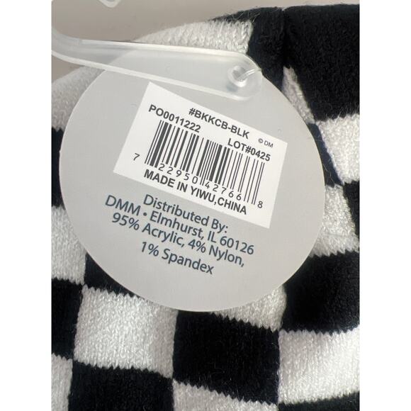 Britt's Knits Kid's Check Mate Beanie Stretchy Knit Hat in Black. & White - Picture 4 of 8